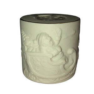 LENOX Holiday Santa & Reindeer Candle Tea Light Votive Holder Cream w/Gold Trim